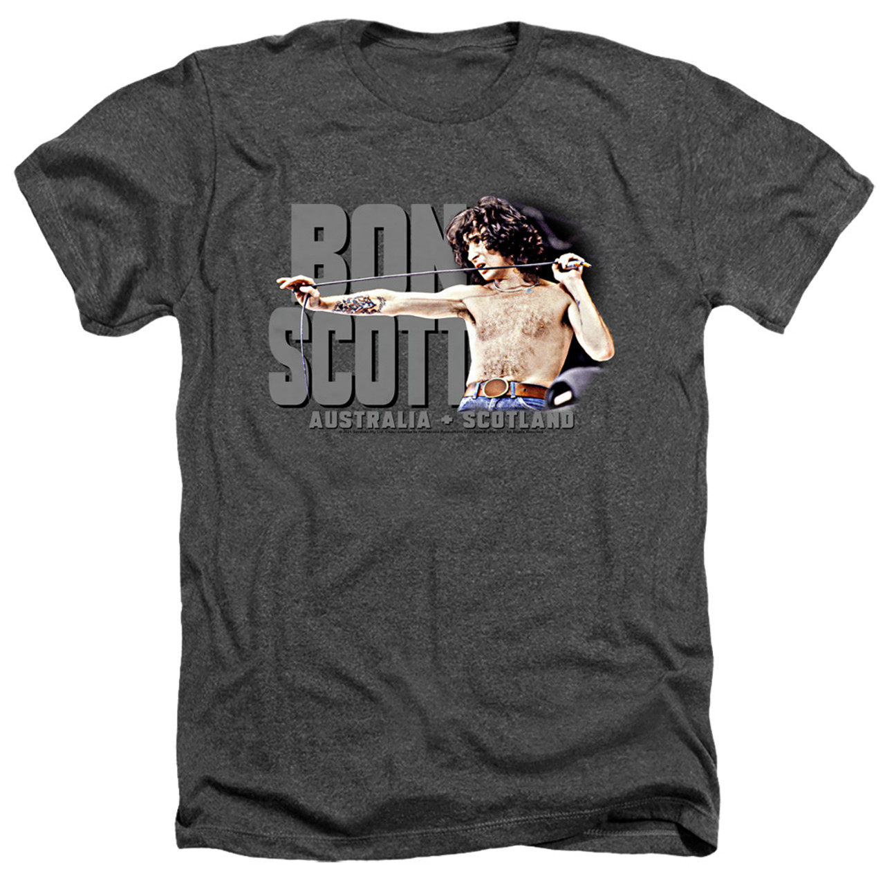 Bon Scott AC/DC Shirtless Adult Heather T-Shirt Charcoal