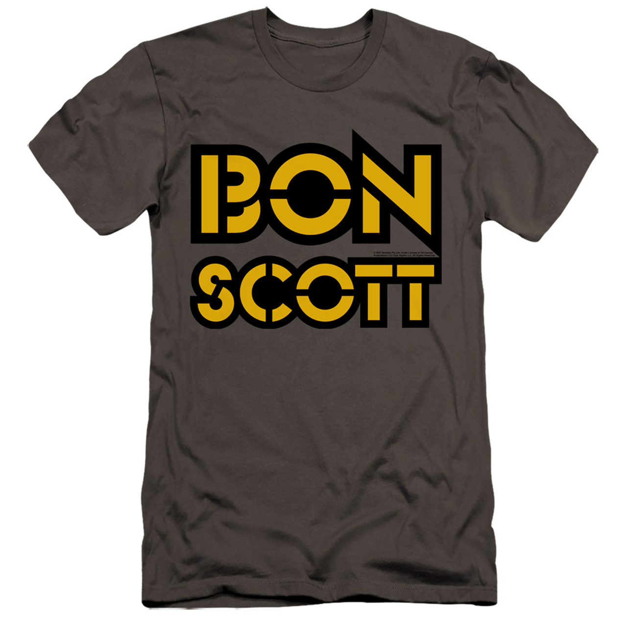 Bon Scott AC/DC Stencil Logo Premium Slim 30/1 T-Shirt Charcoal