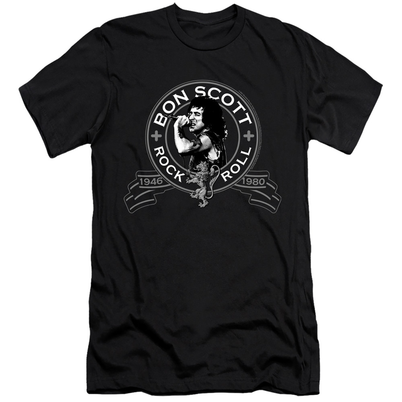 Bon Scott AC/DC Seal Premium Slim 30/1 T-Shirt Black