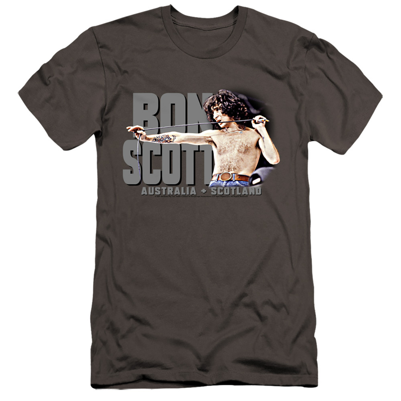Bon Scott AC/DC Shirtless Premium Slim 30/1 T-Shirt Charcoal