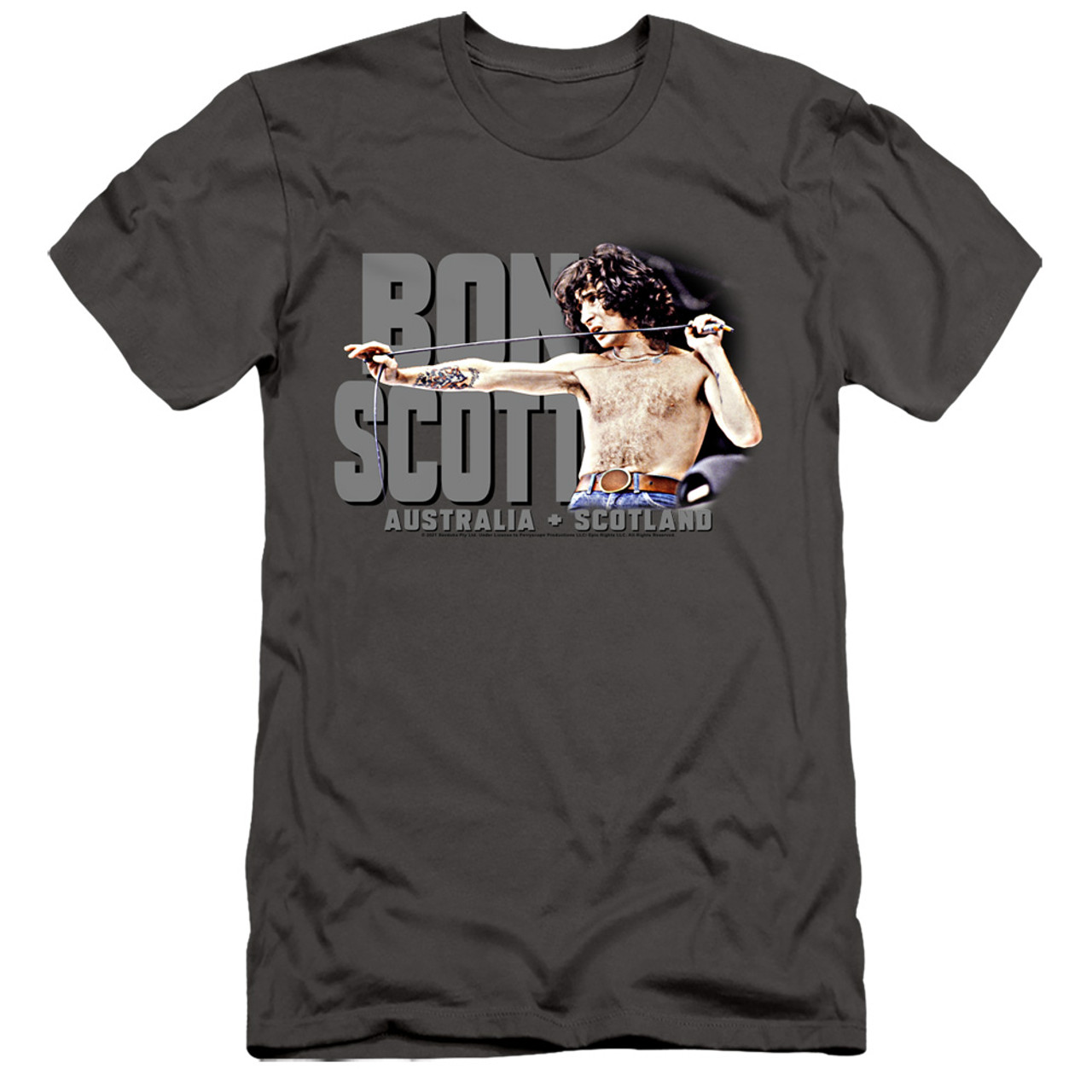 Bon Scott AC/DC Shirtless Slim Fit 30/1 T-Shirt Charcoal