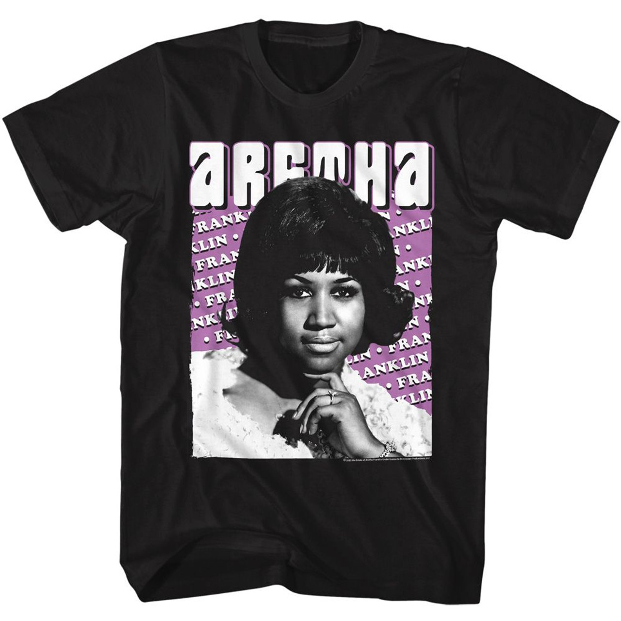 Aretha Franklin Repeated Name Black Adult T-Shirt