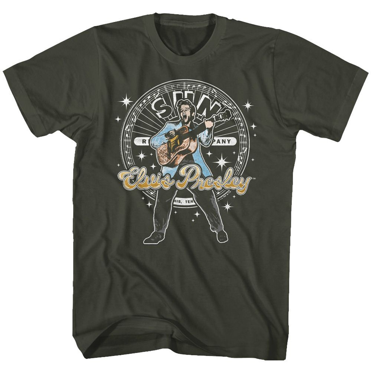Elvis Presley Sun Records Circle and Sparkles Smoke Adult T-Shirt