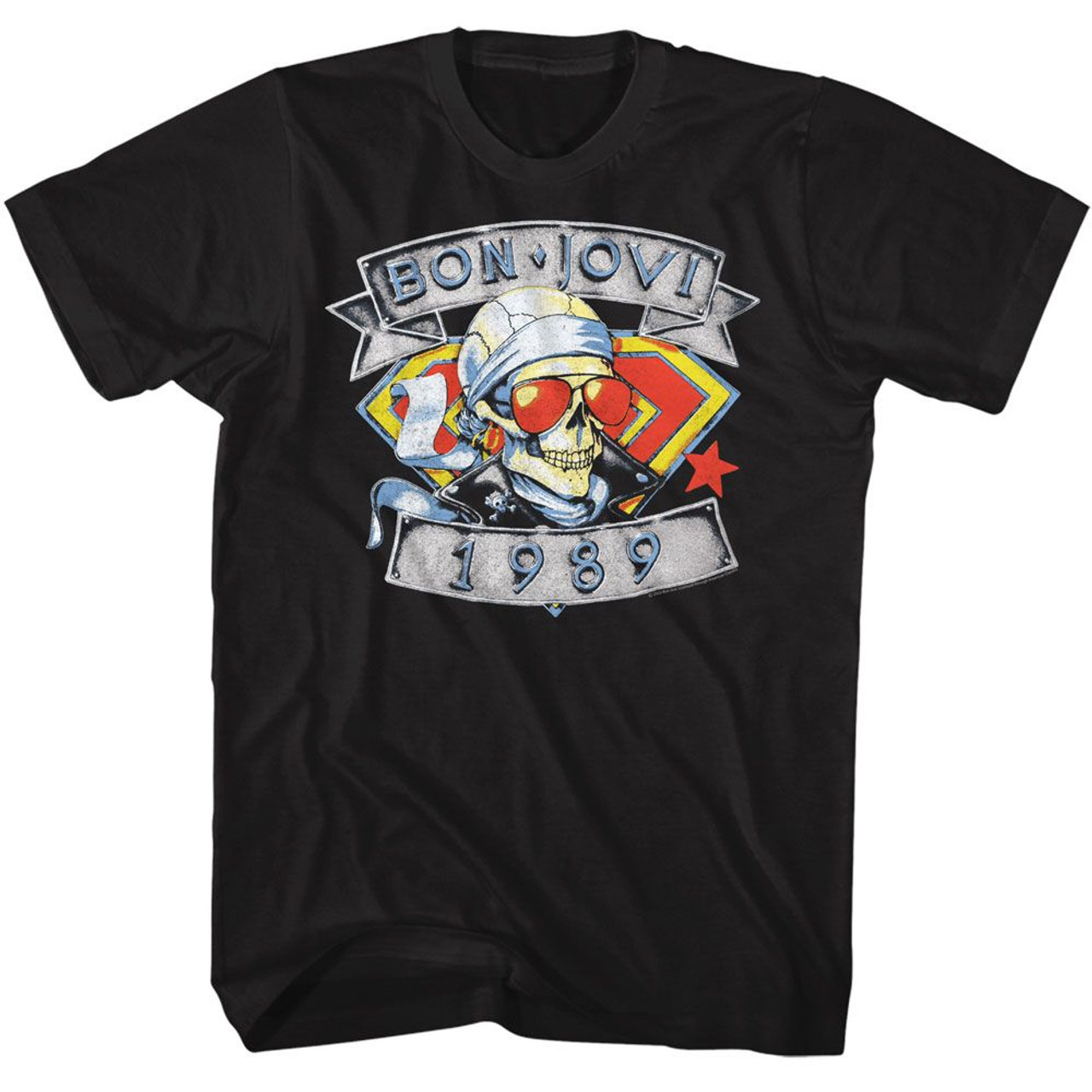 Bon Jovi 1989 Skull Man Black T-Shirt