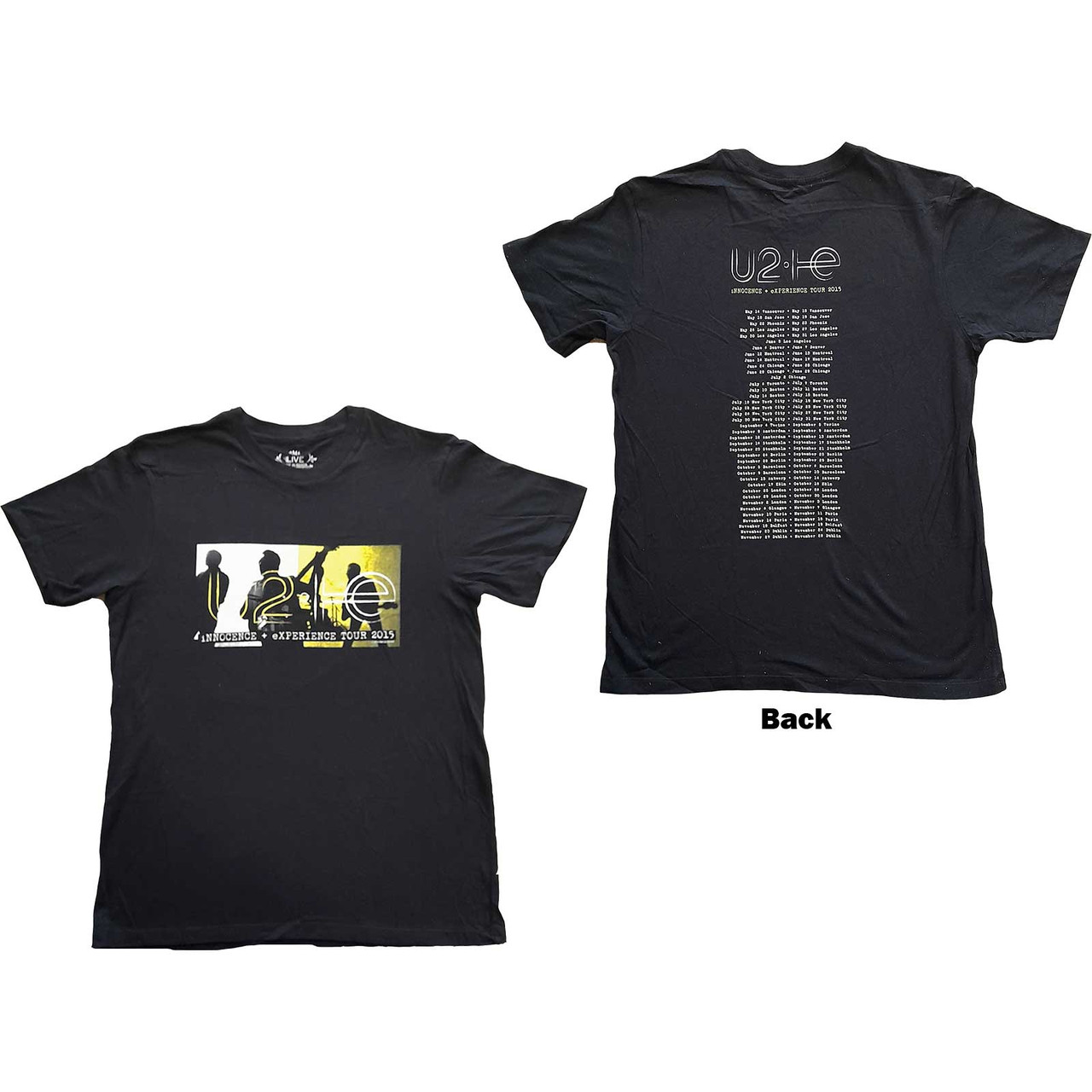 U2 Unisex T-Shirt I+E Tour 2015 Band Silhouettes (Back Print)
