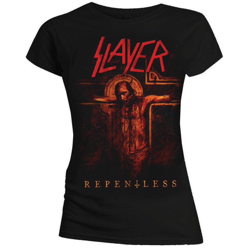 Slayer T-Shirt Ufficiale Donna – Modello Repentless Crucifix, Skinny Fit, Colore Nero, Taglia M