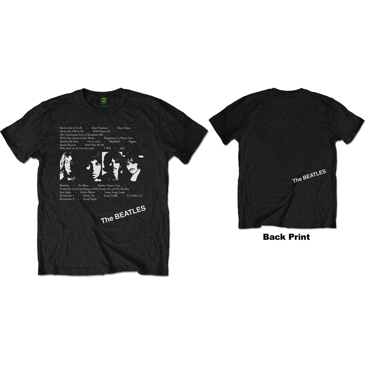 The Beatles Unisex T-Shirt White Album Tracks (Back Print) Black