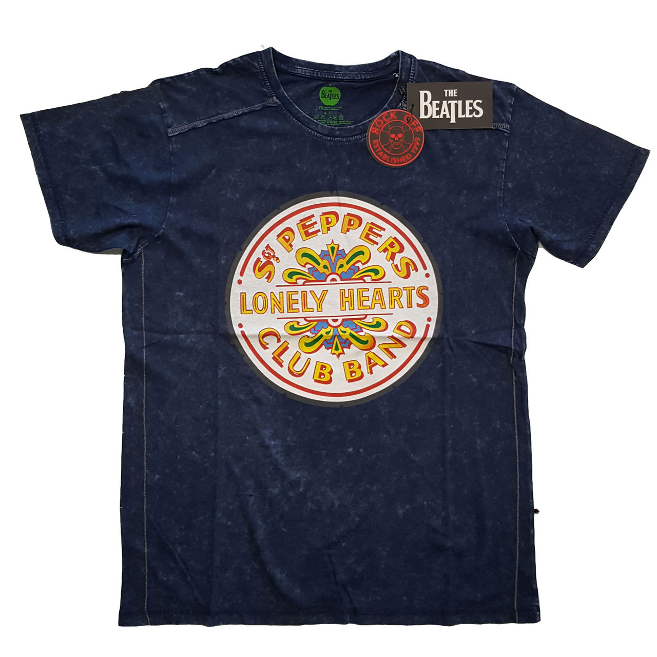 The Beatles Unisex T-Shirt Sgt Pepper Drum (Wash Collection) Navy