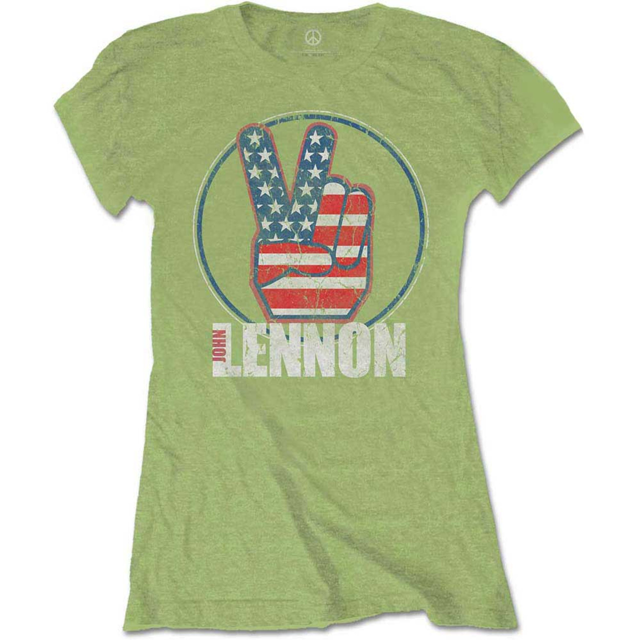 John Lennon Women's T-Shirt Peace Fingers US Flag