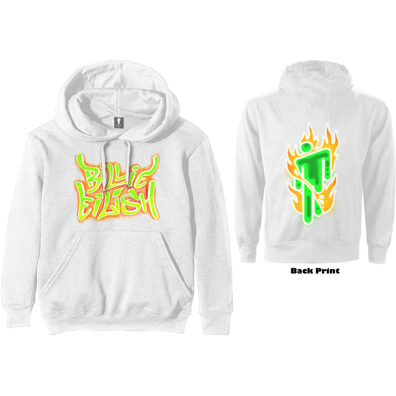 Sweat-Shirt à Capuche Billie Eilish Airbrush Flames Blohsh Logo Officiel Unisexe