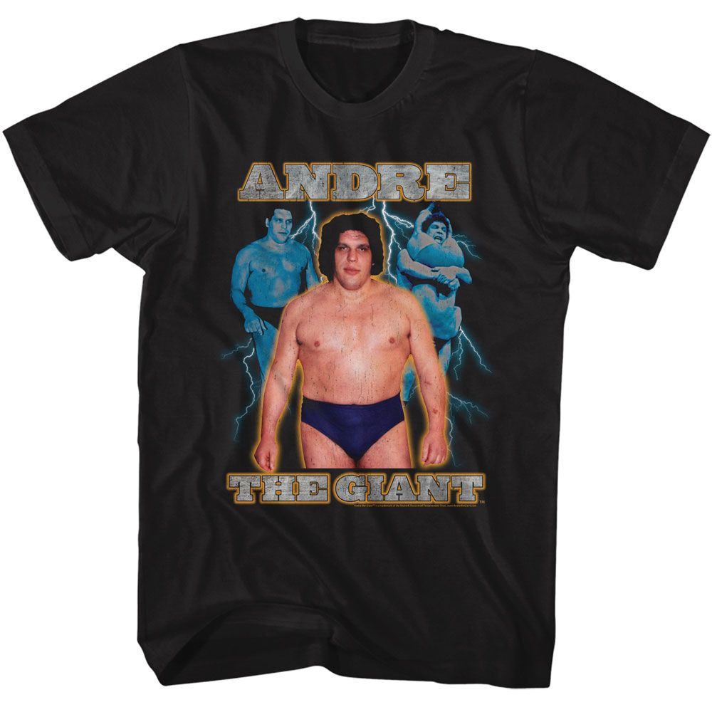 Andre The Giant Lightning Black T-Shirt