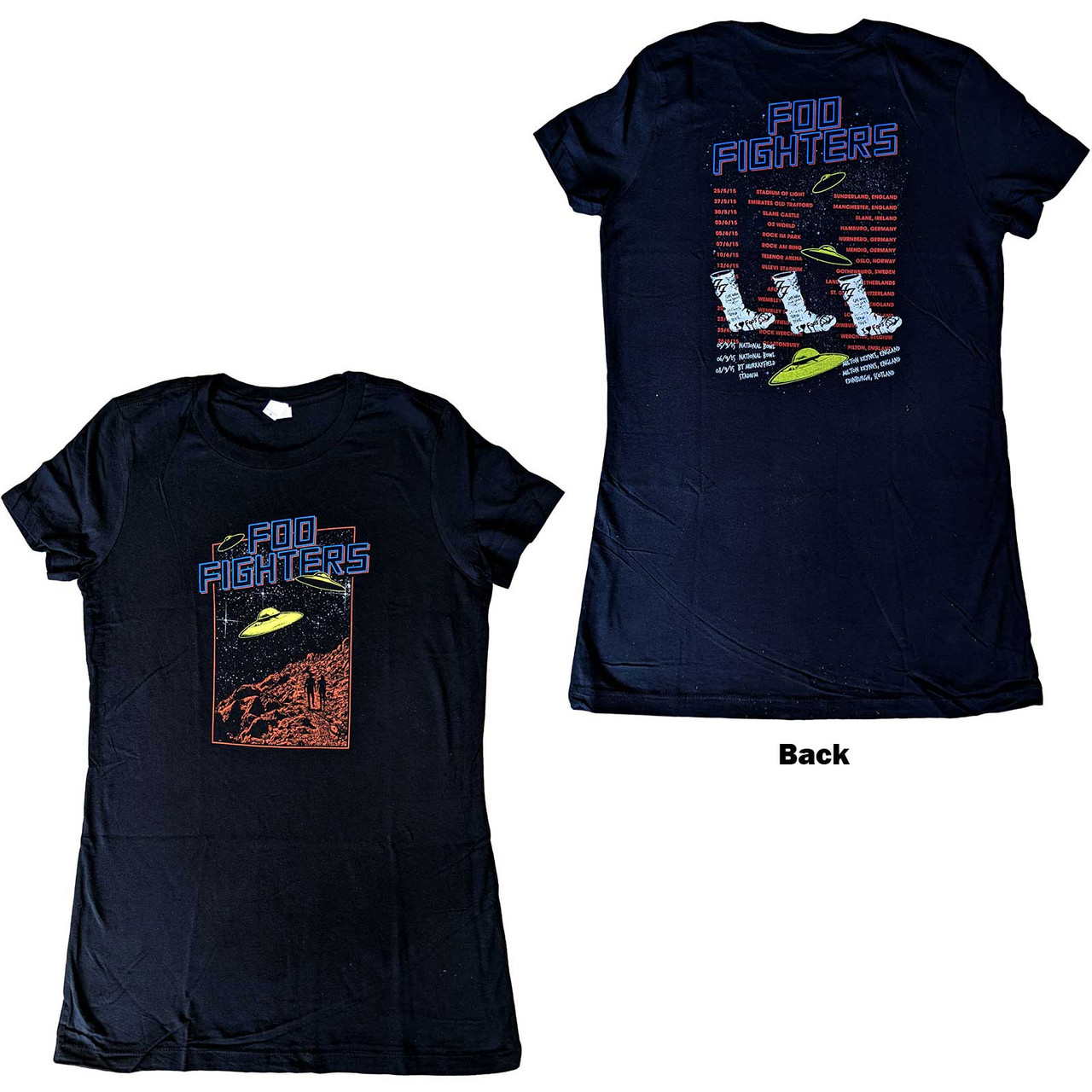 Foo Fighters Women's T-Shirt UFOS 2015 European Tour (Back Print