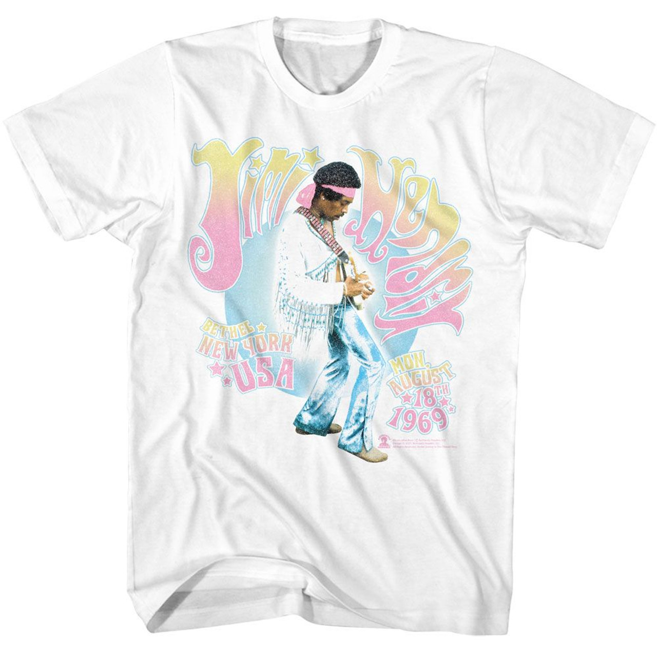 Jimi Hendrix Bethel NY 1969 White Adult T-Shirt