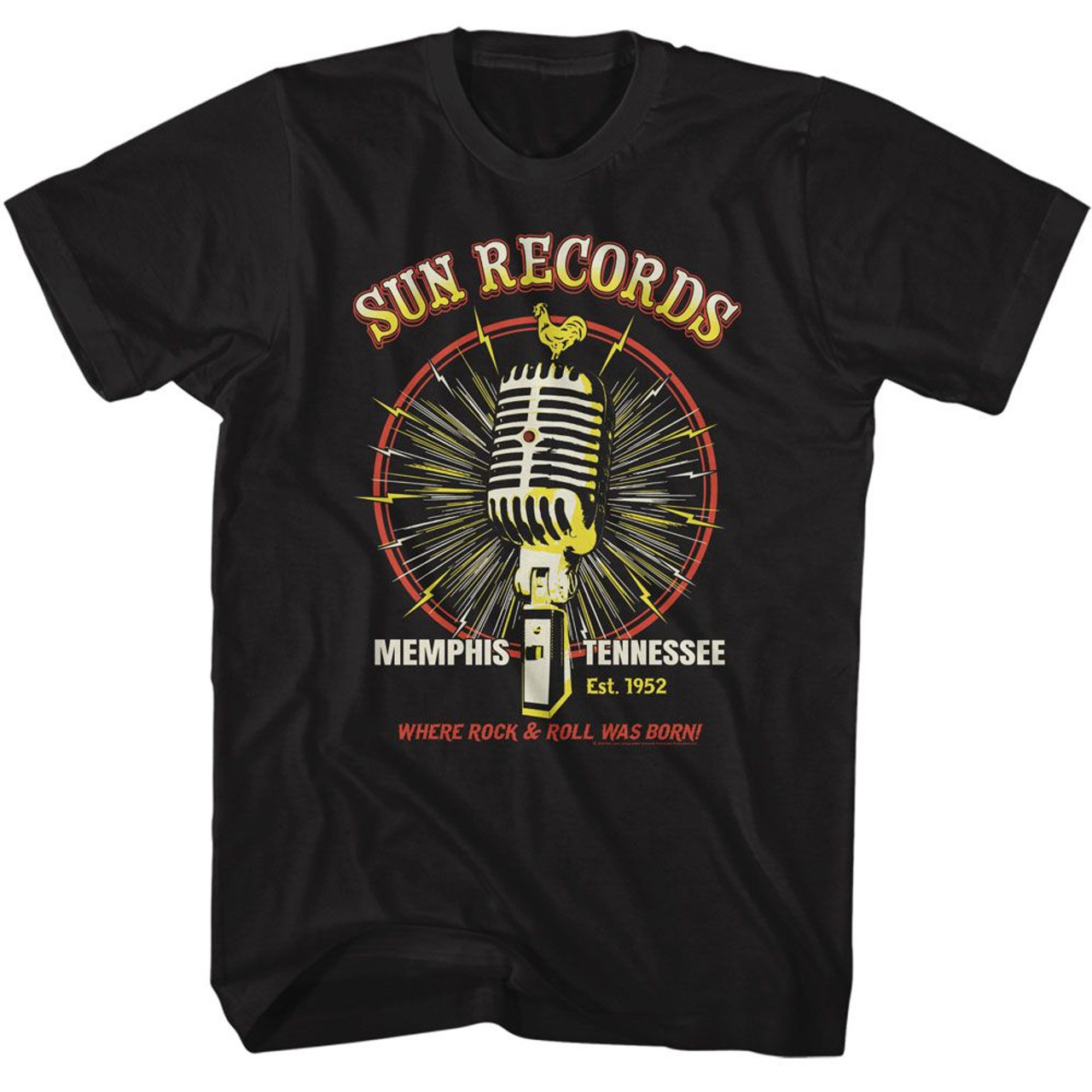 Sun Records Microphone Burst Black Adult T-Shirt