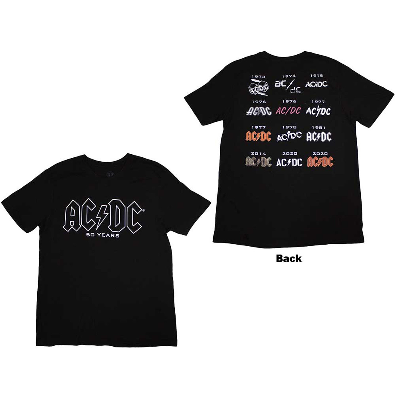 AC/DC Unisex T-Shirt Logo History (Back Print)