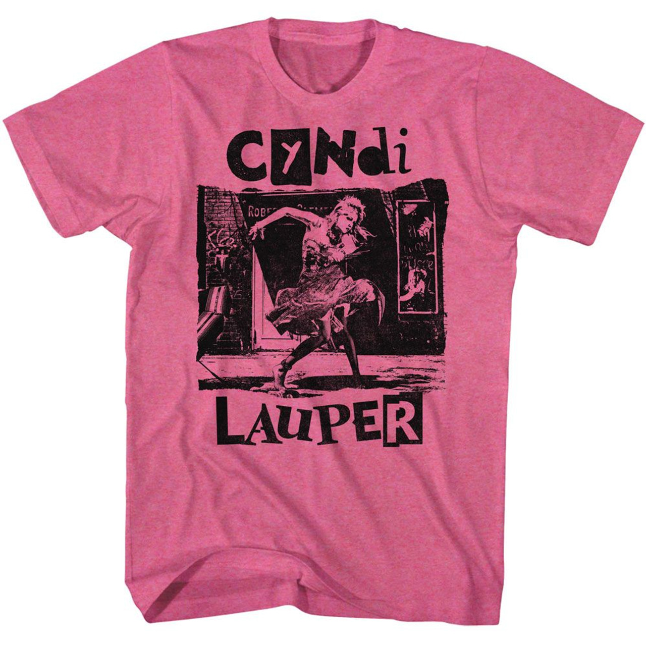 Cyndi Lauper Torn Note Dance Retro Pink Heather T-Shirt
