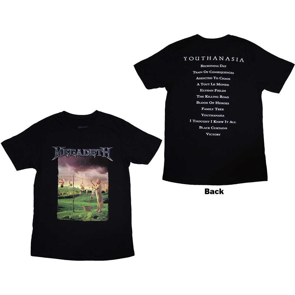 Megadeth Unisex T-Shirt Youthanasia Tracklist (Back Print)