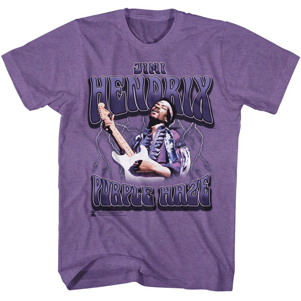 Jimi Hendrix Purple Haze Lightning Purple Heather Adult T-Shirt