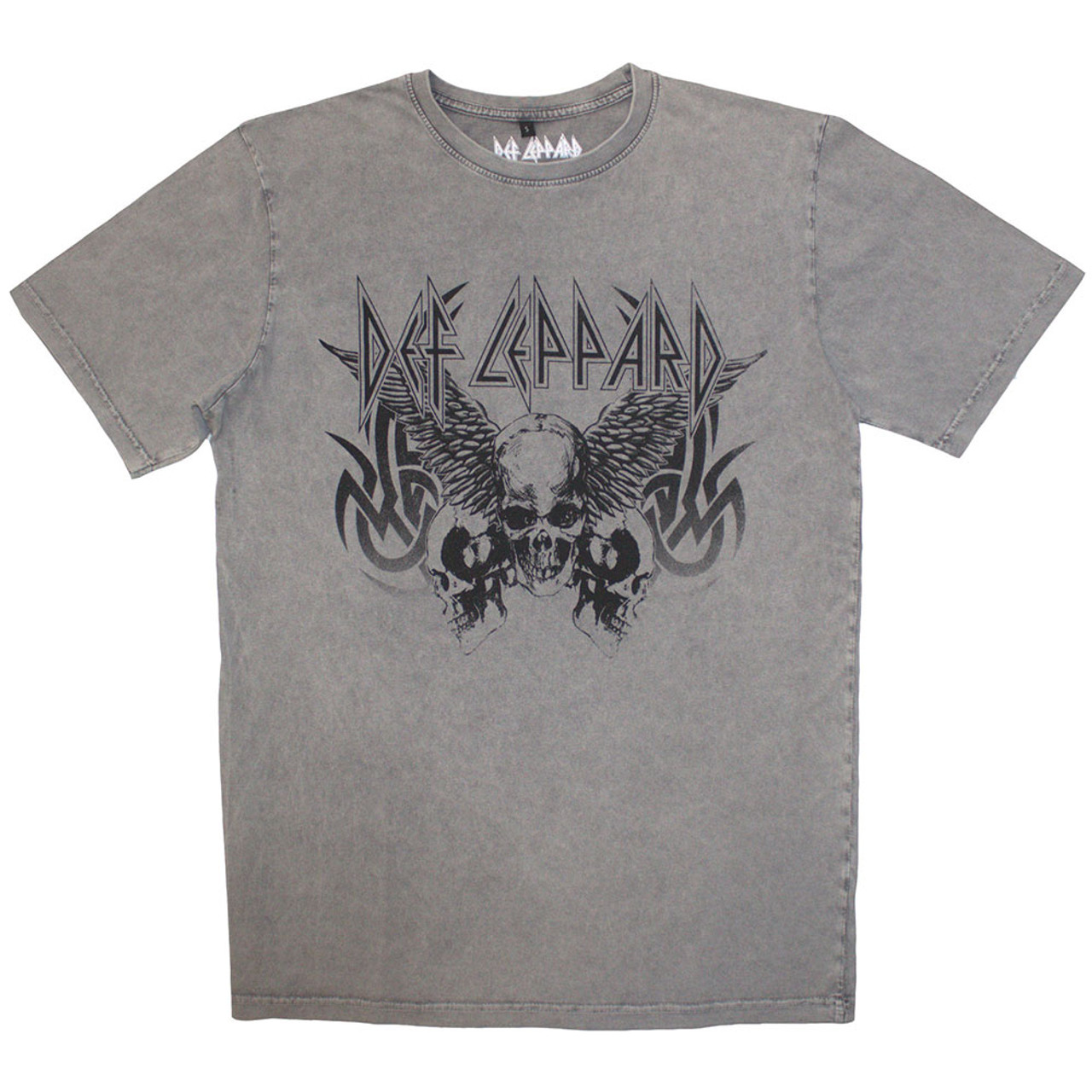 Def Leppard Unisex Stone Wash T-Shirt Tribal Skull Stone Wash