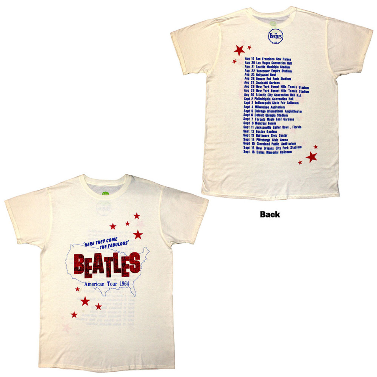 The Beatles Unisex T-Shirt American Tour '64 (Natural) (Back Print)