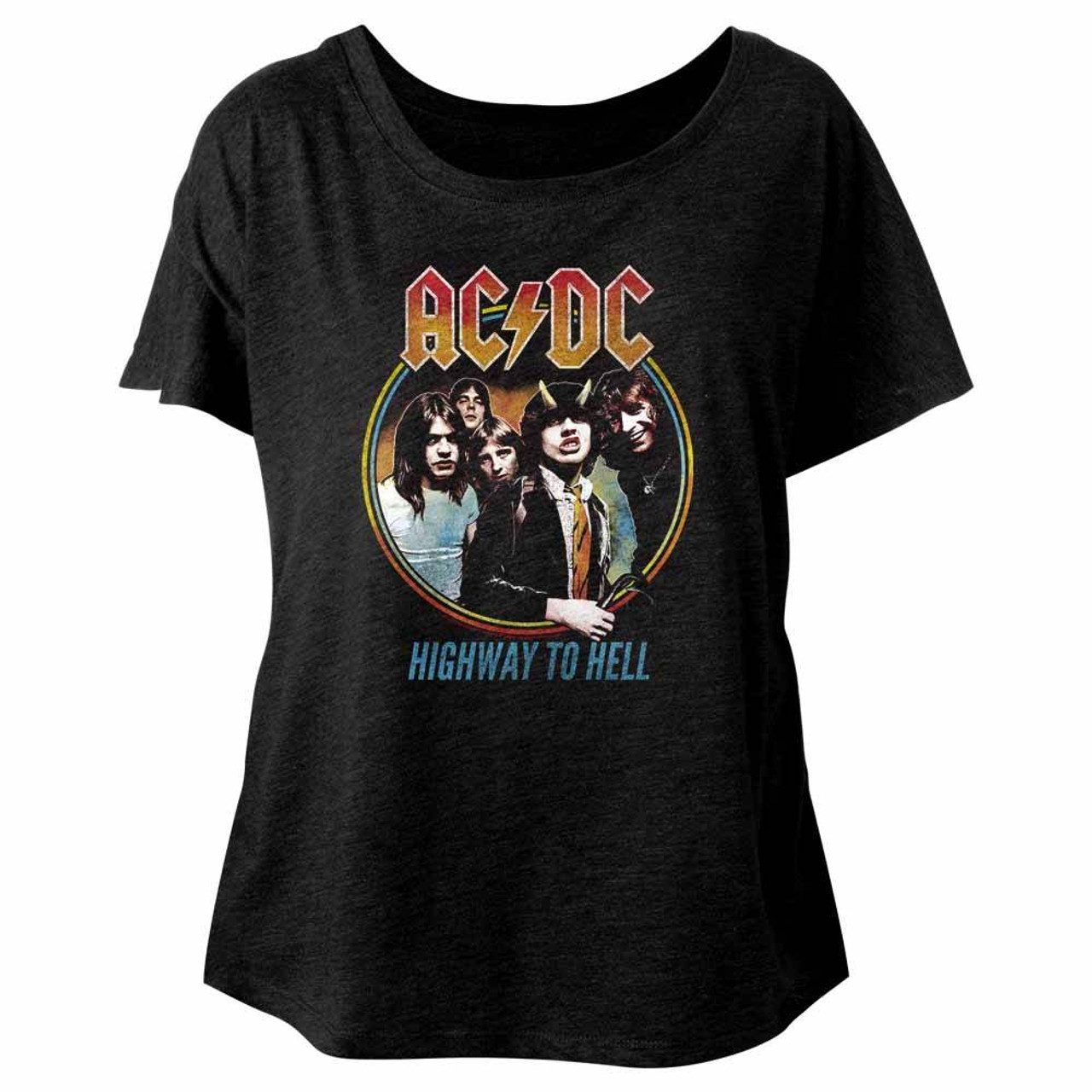 AC/DC Highway To Hell Tricolor Vintage Black Ladies Dolman T-Shirt