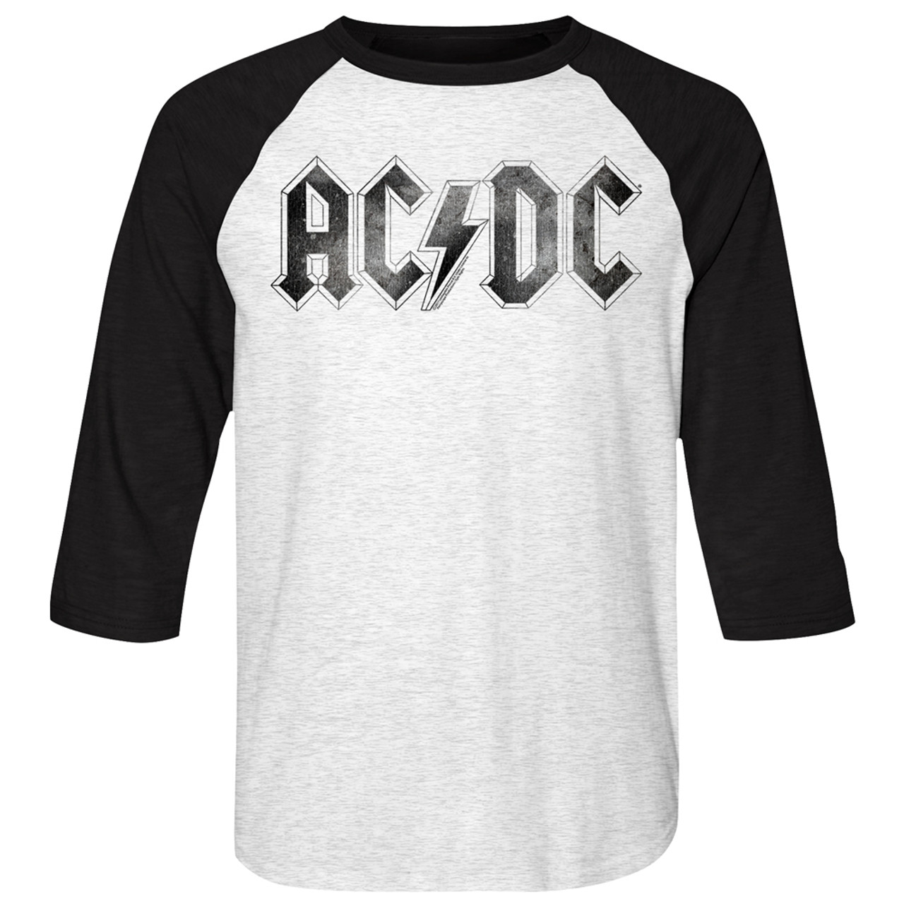 AC/DC Distressed Logo White/Black Adult Raglan Baseball T-Shirt