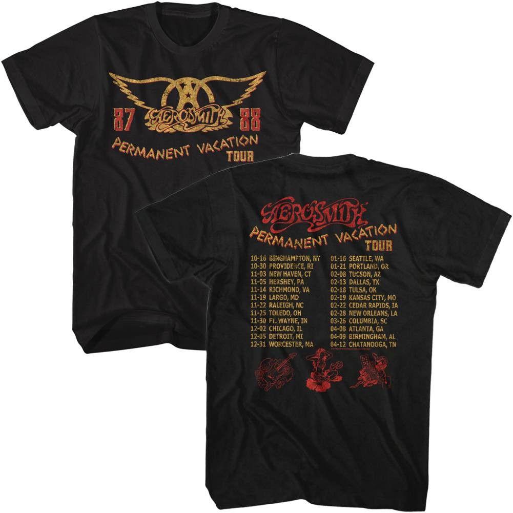 Aerosmith Permanent Vacation Tour Tシャツ Aerosmith Permanent Vacation Tour 87-88 Black Adult T-Shirt