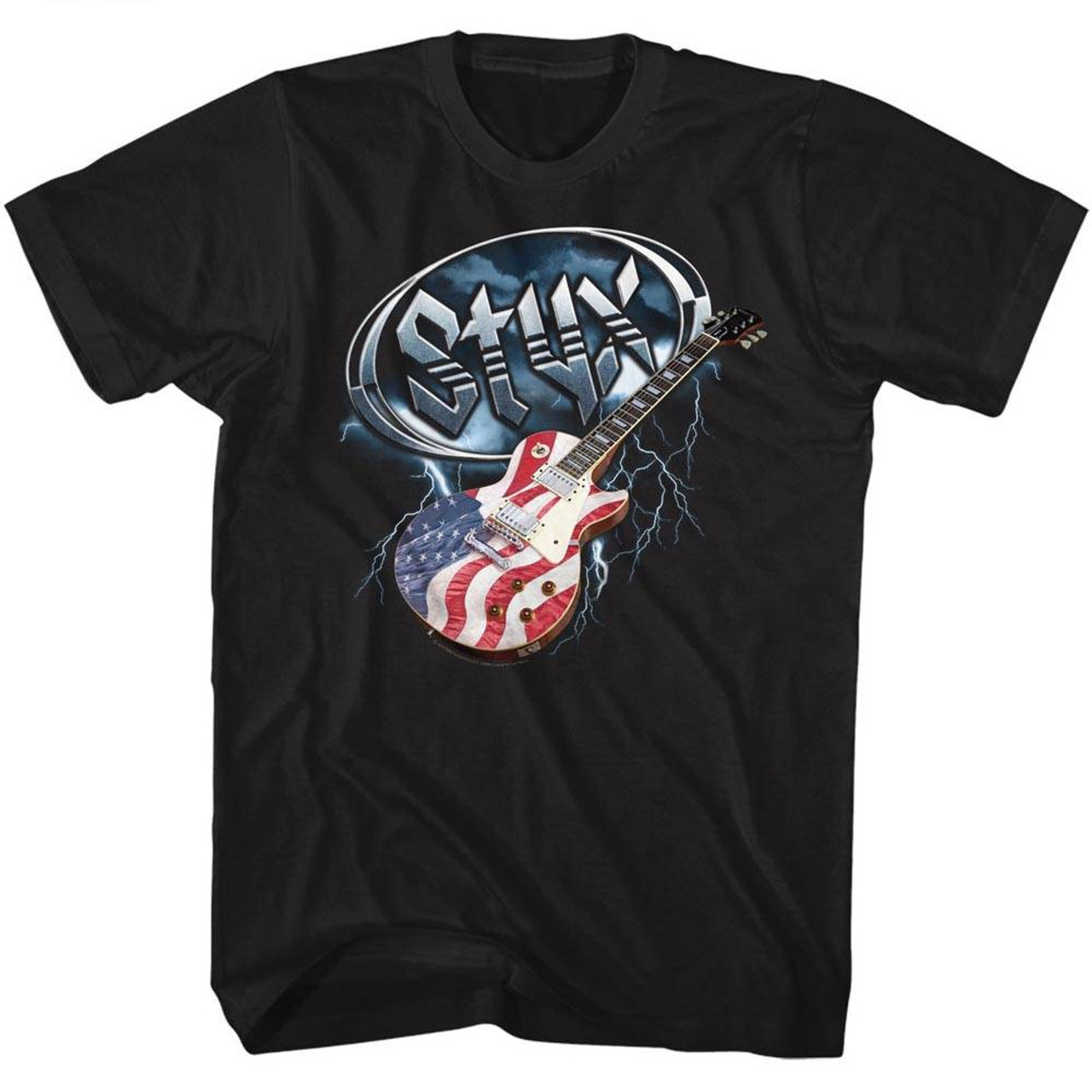 Styx Flag Guitar Black Adult T-Shirt