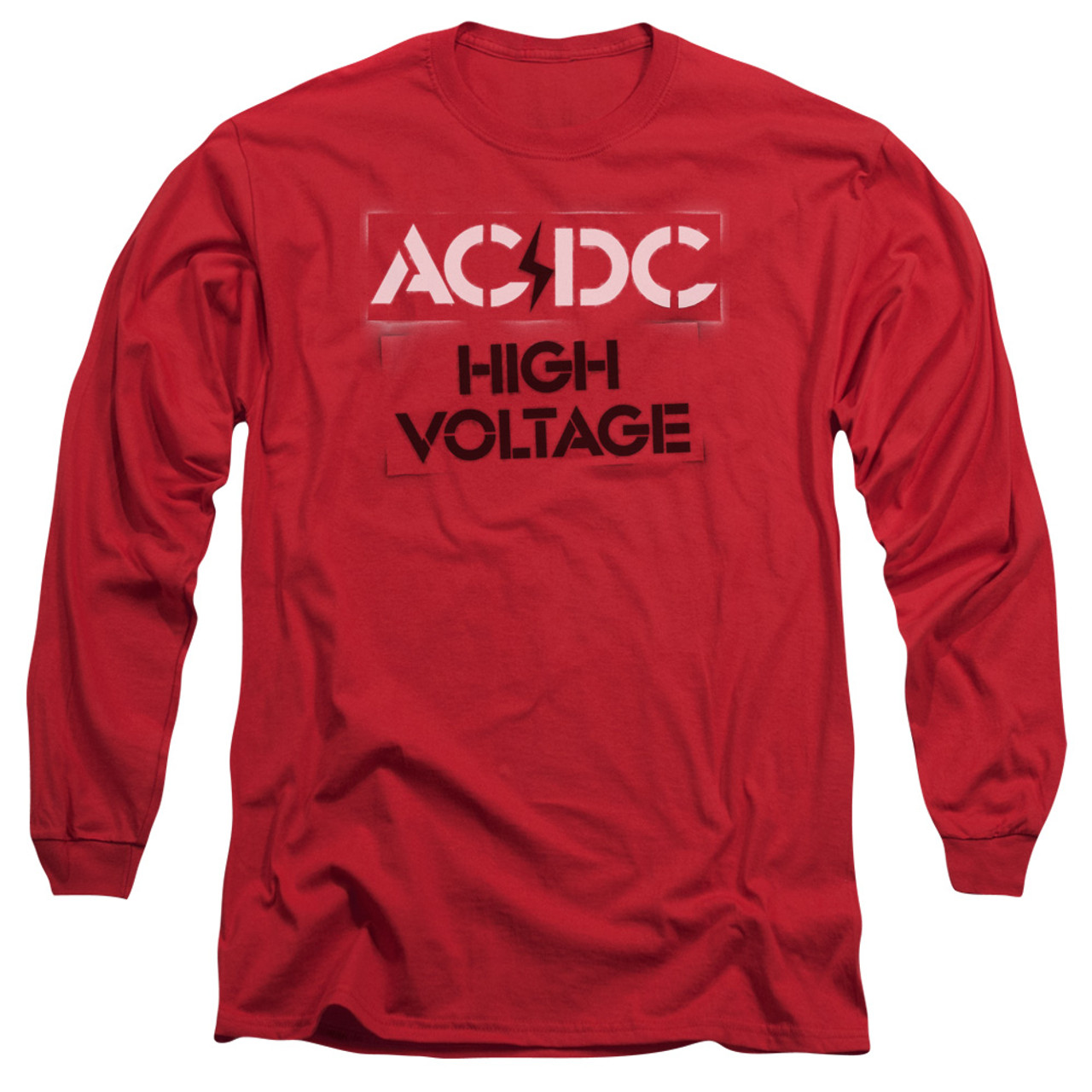 AC/DC High Voltage Stencil Adult Long Sleeve T-Shirt Red