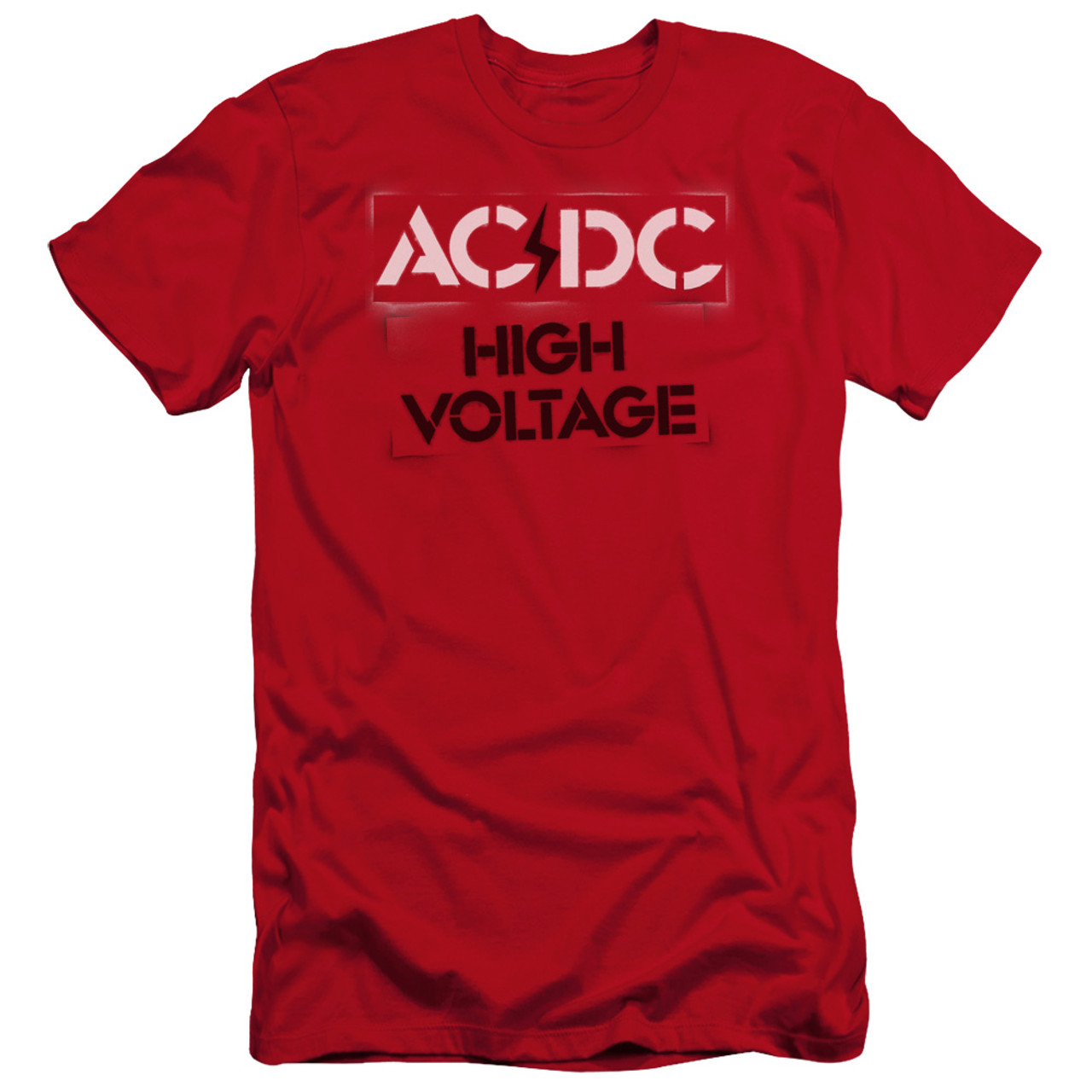 AC/DC High Voltage Stencil Premuim Canvas Adult Slim Fit T-Shirt Red