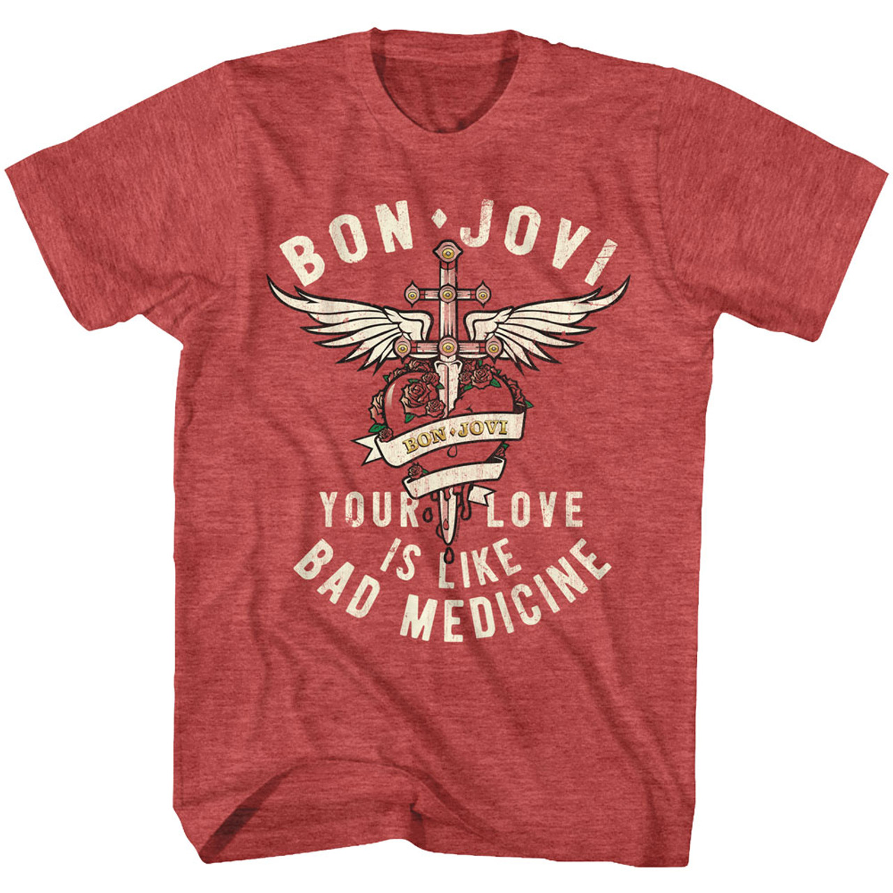 Bon Jovi Bad Medicine Red Heather Adult T-Shirt
