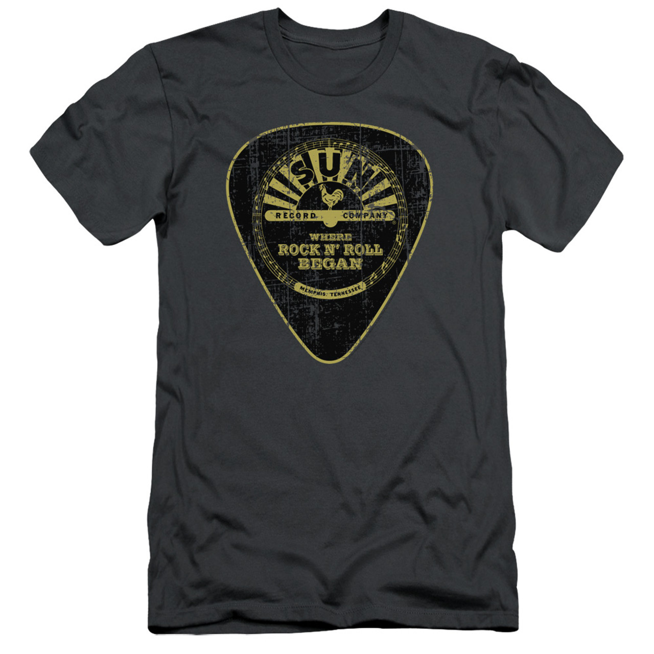 Sun Records Guitar Pick S/S Adult 30/1 T-Shirt Charcoal