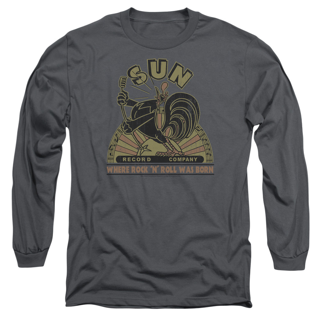 Sun Records Sun Rooster Long Sleeve Adult 18/1 T-Shirt Charcoal