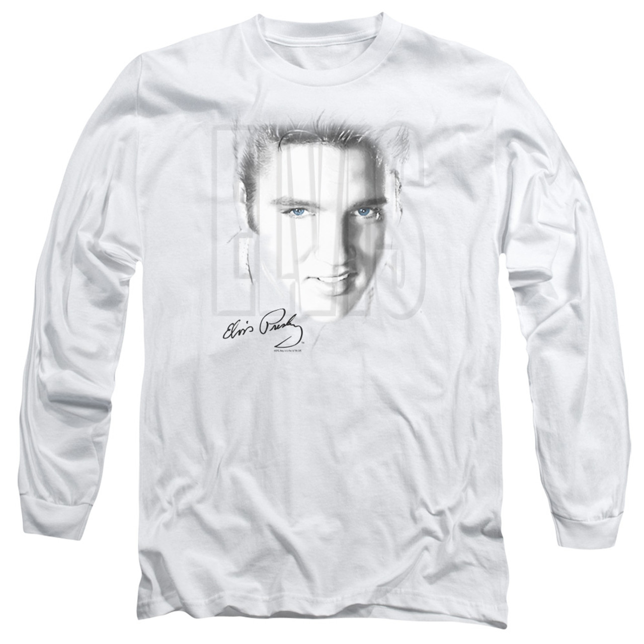 Elvis Presley Blue Eyes Adult Long Sleeve T-Shirt White