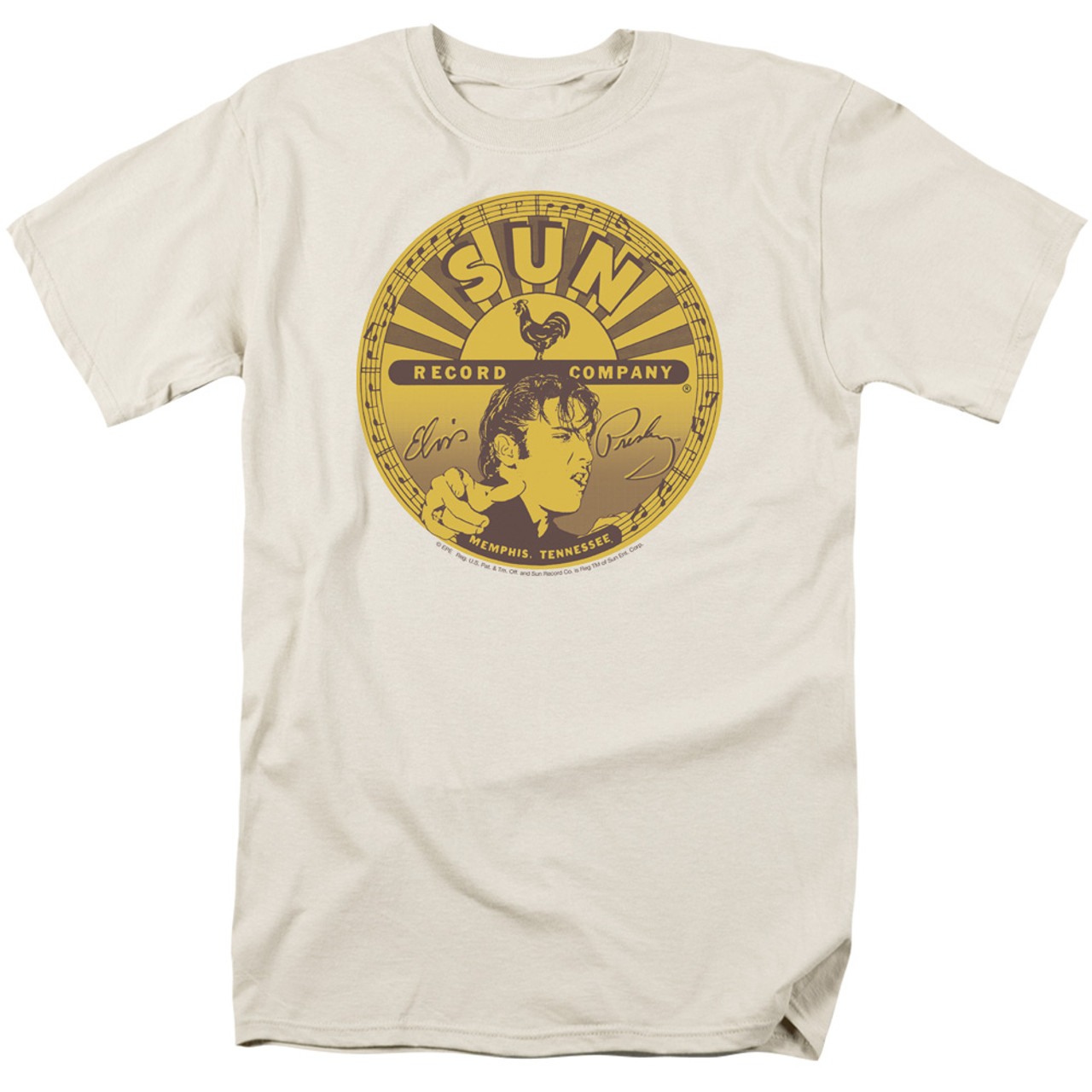 Sun Records Elvis Full Sun Label S/S Adult 18/1 T-Shirt Cream