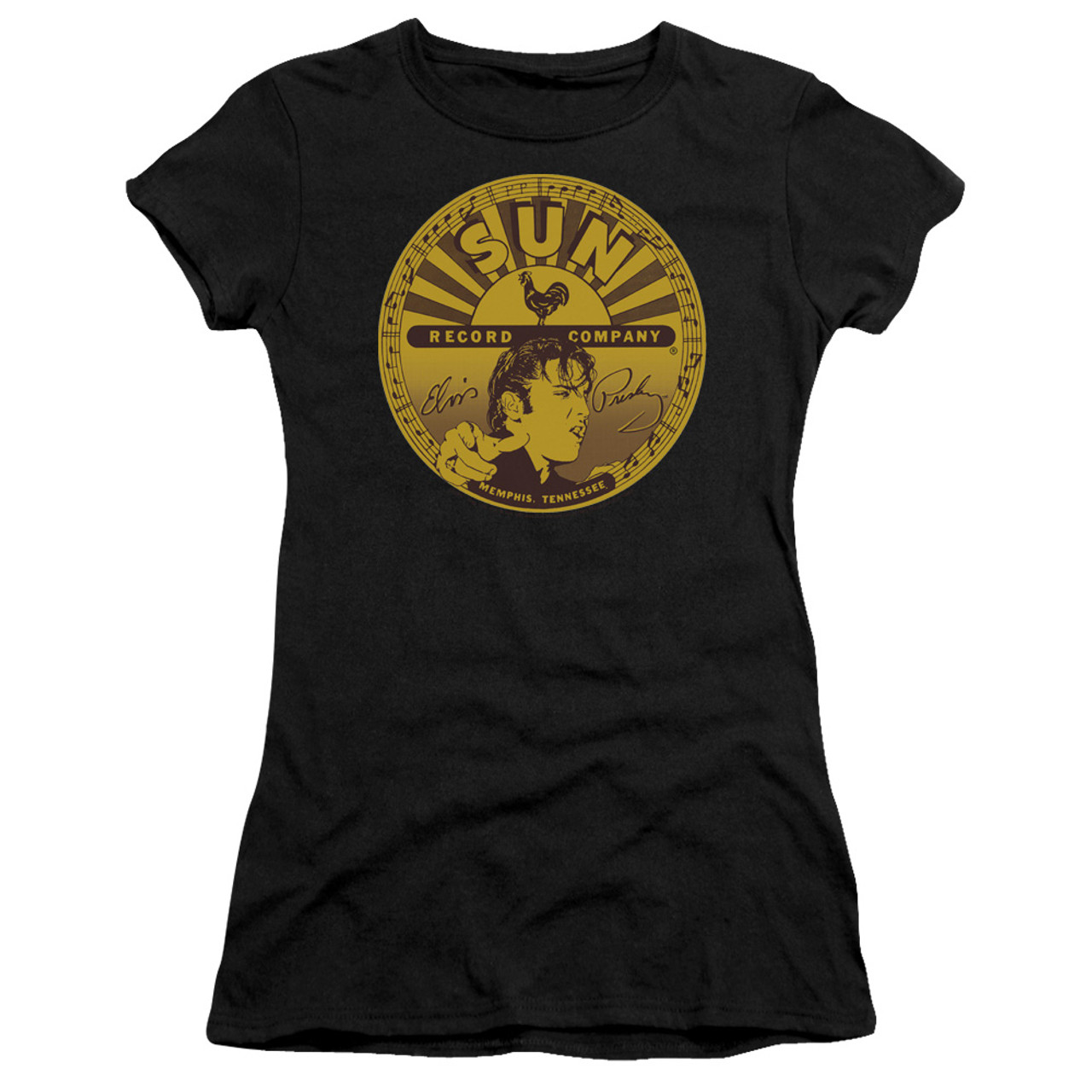 Sun Records Elvis Full Sun Label S/S Junior Women's T-Shirt Sheer Black