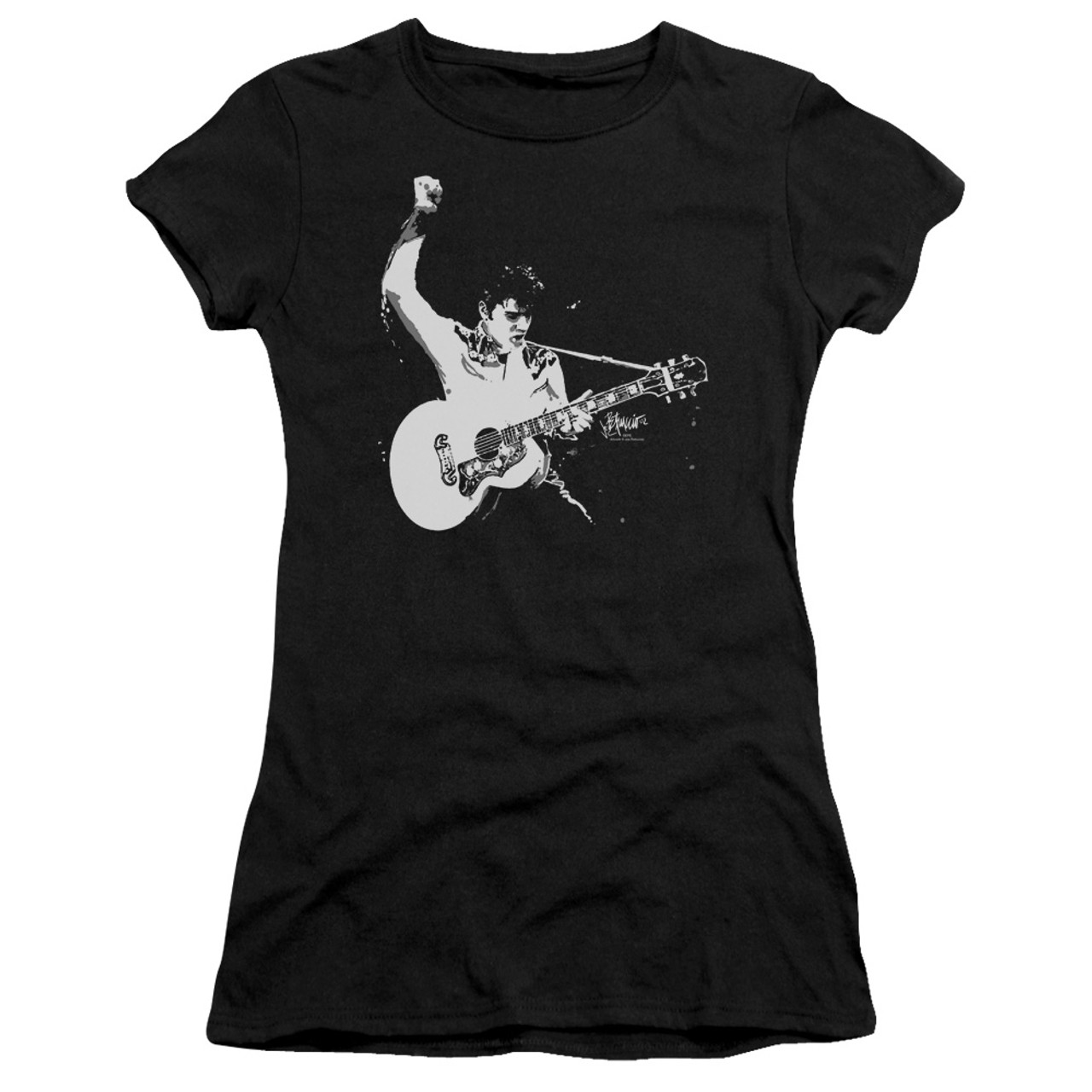 Elvis Presley Black And White Guitarman Junior Women's Sheer T-Shirt Black