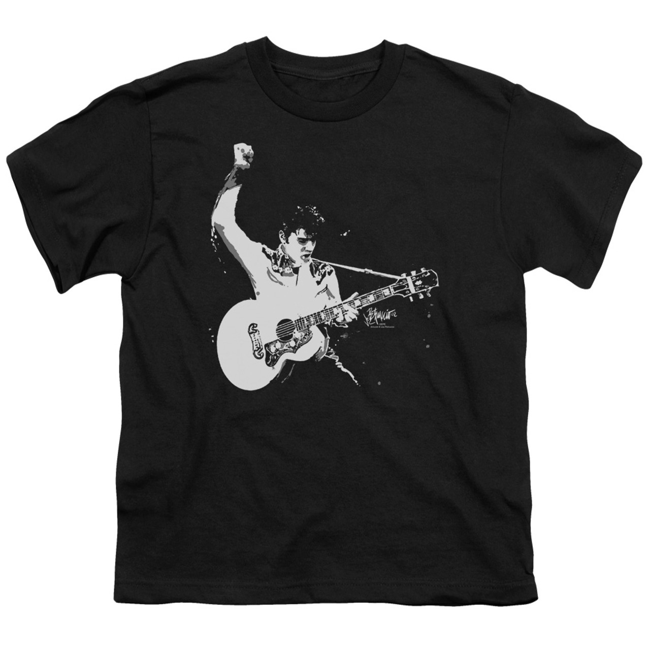 Elvis Presley Black And White Guitarman Youth T-Shirt Black