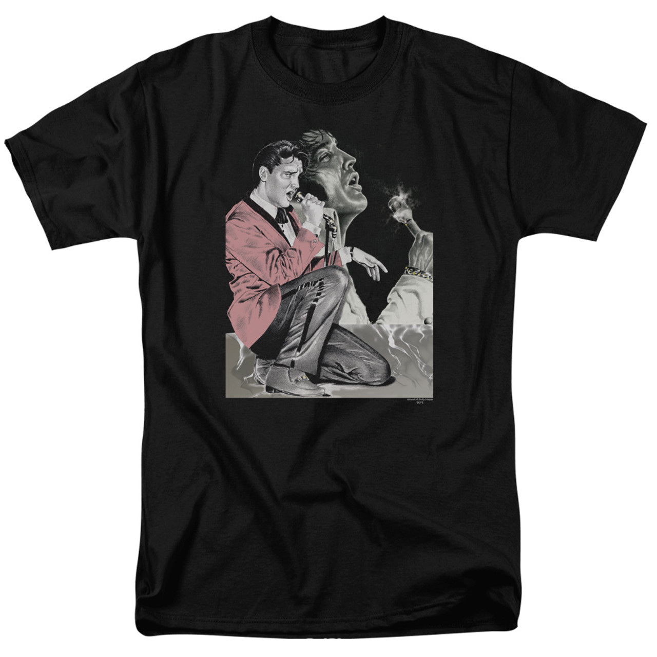 Elvis Presley Rock N Roll Smoke Adult 18/1 T-Shirt Black