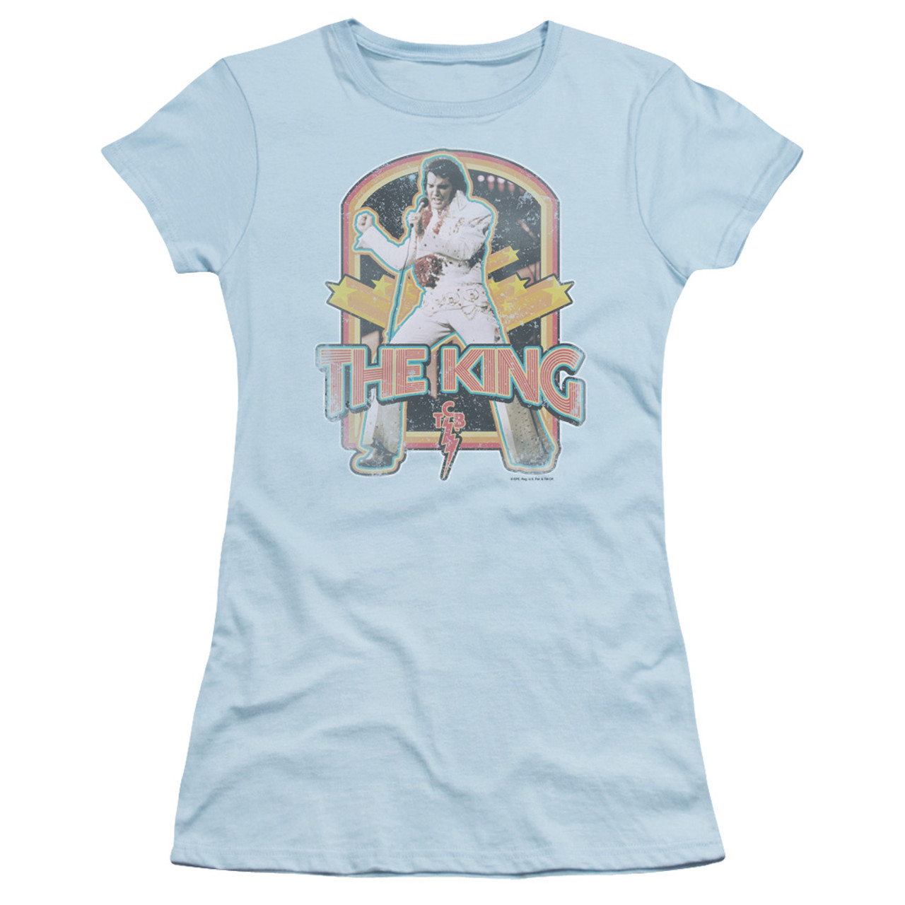 Elvis Presley Distressed King Junior Women's Sheer T-Shirt Light Blue