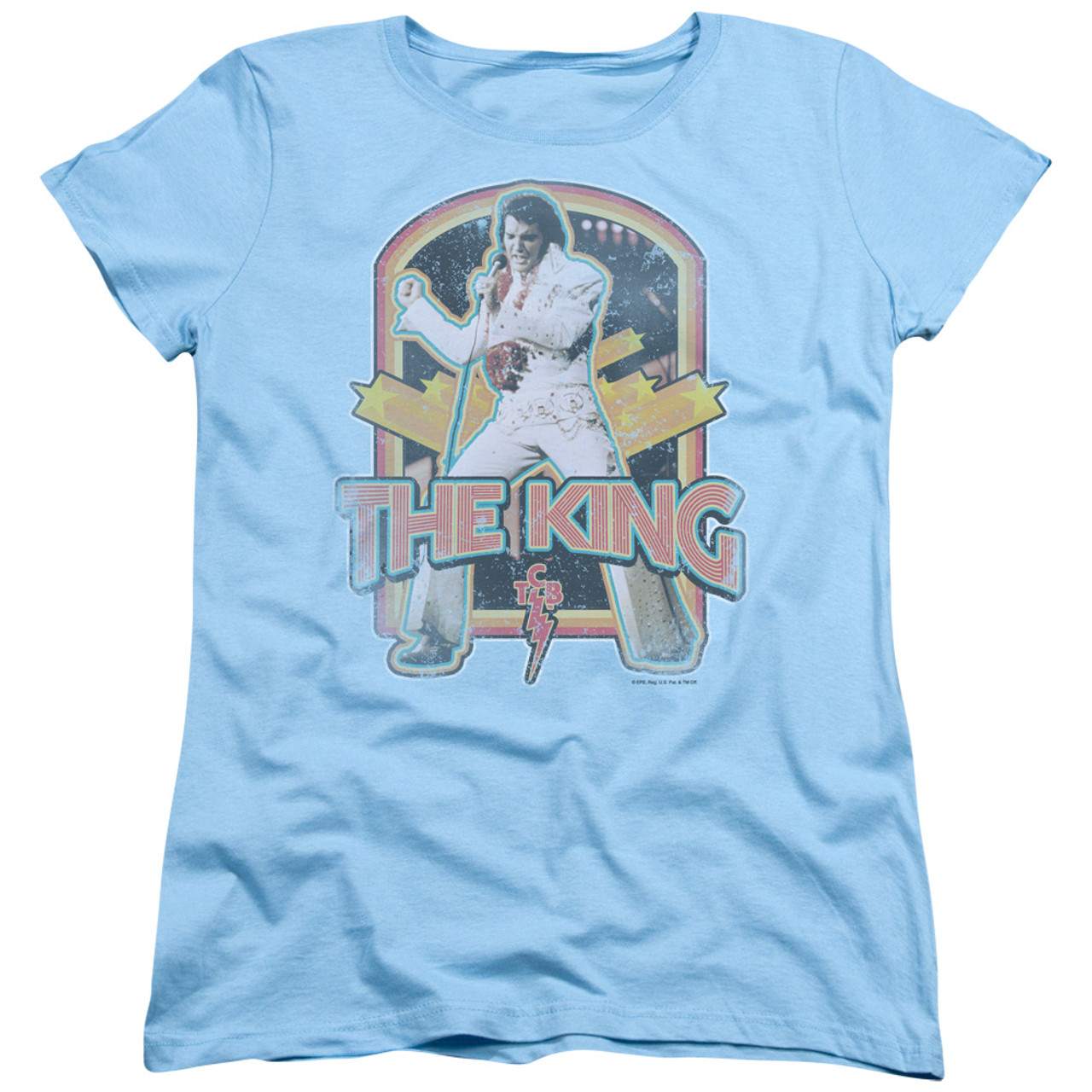 Elvis Presley Distressed King Women's T-Shirt Light Blue