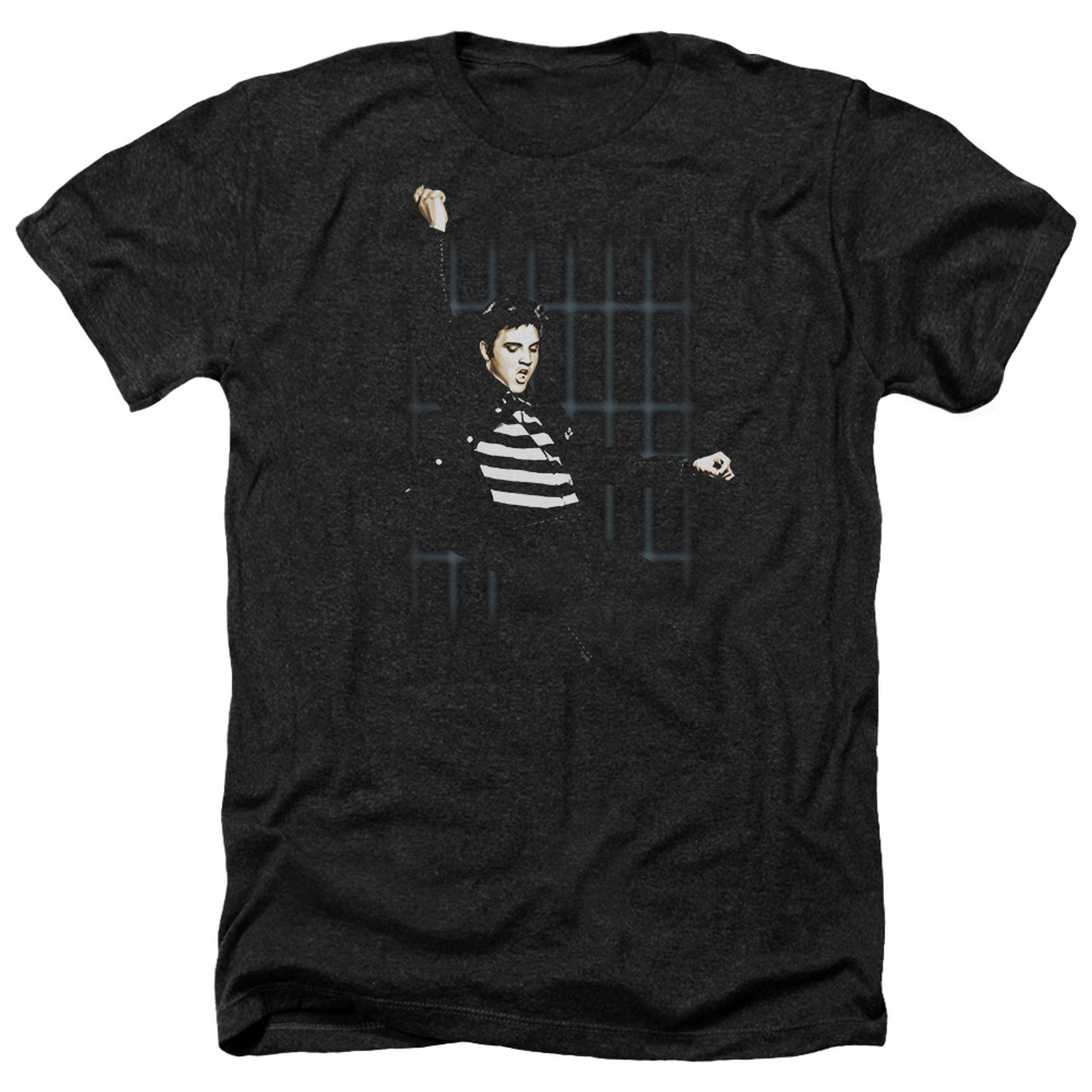Elvis Presley Blue Bars Adult Heather T-Shirt Black