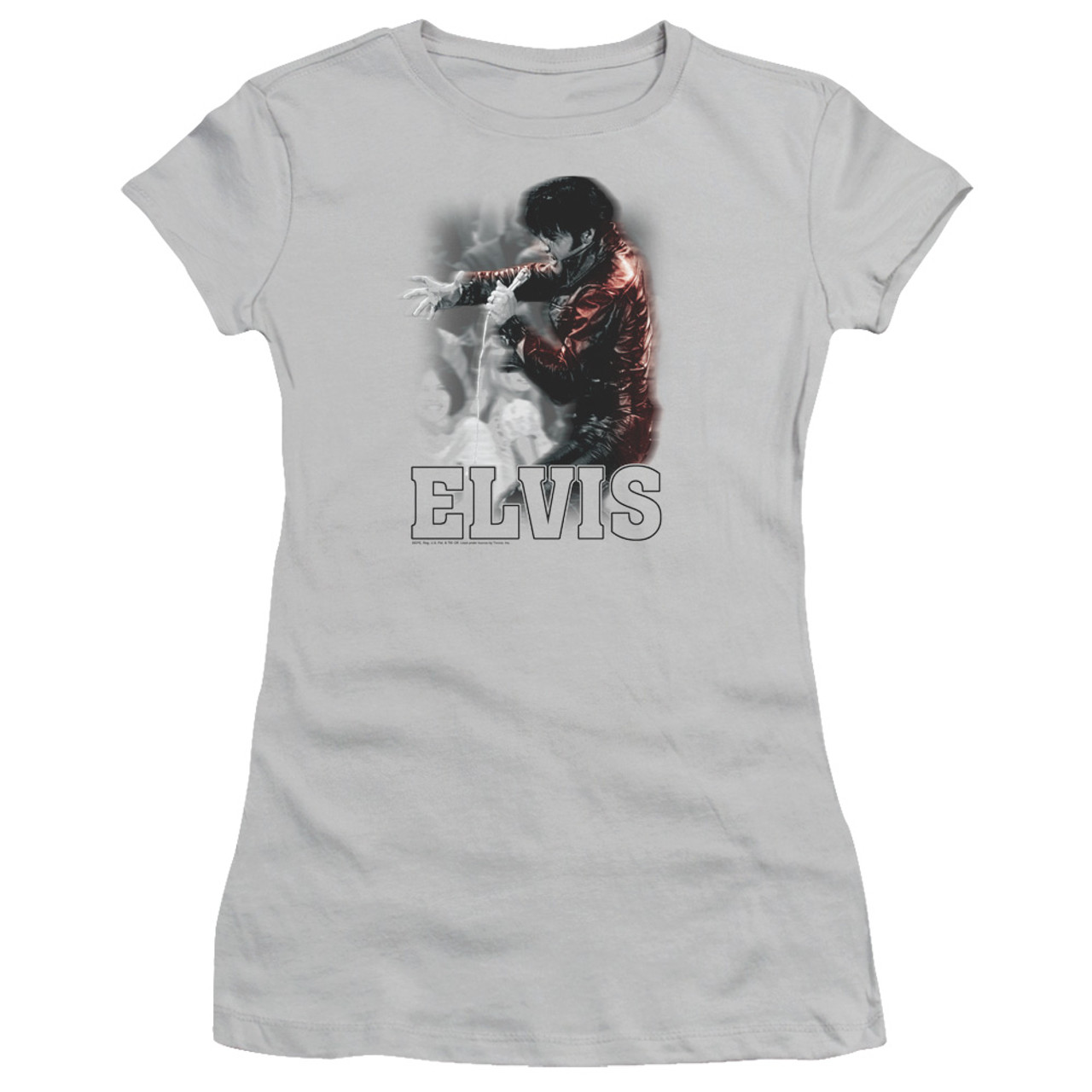 Elvis Presley Black Leather Junior Women's Sheer T-Shirt Silver