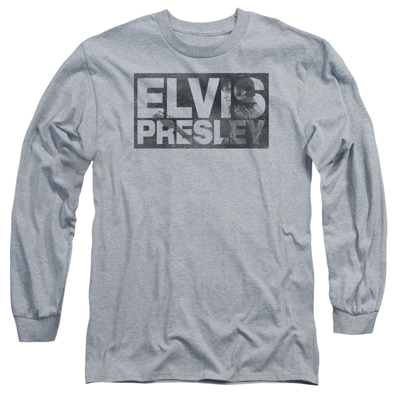 Elvis Presley Block Letters Classic Adult Long Sleeve T-Shirt Athletic Heather