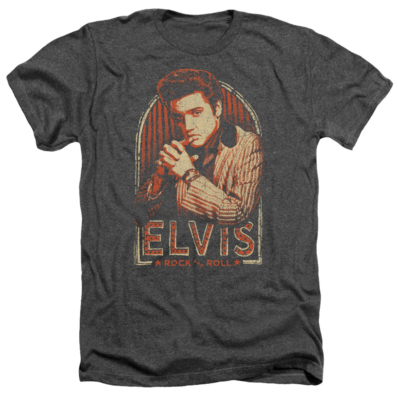 Elvis Presley Stripes Classic Adult Heather T-Shirt Charcoal