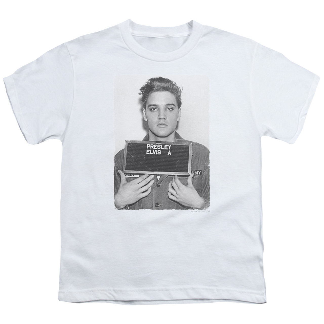 Elvis Presley Army Mug Shot Classic Youth T-Shirt White