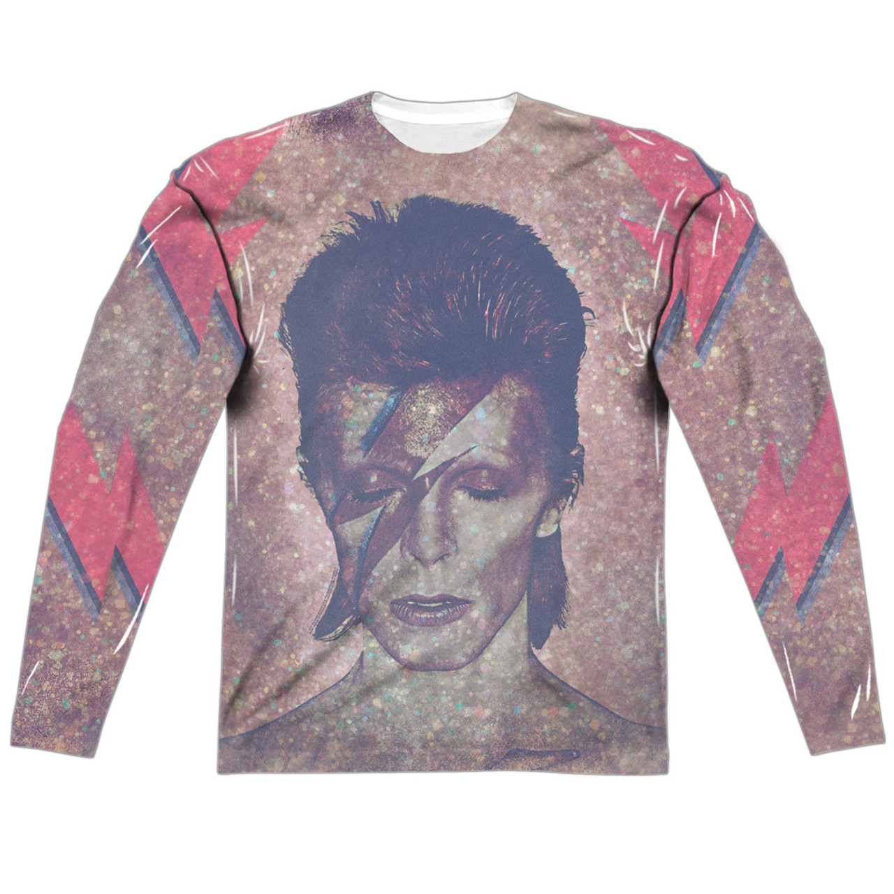 David Bowie Glam (Front/Back Print) Adult Sublimated Long Sleeve T-Shirt White