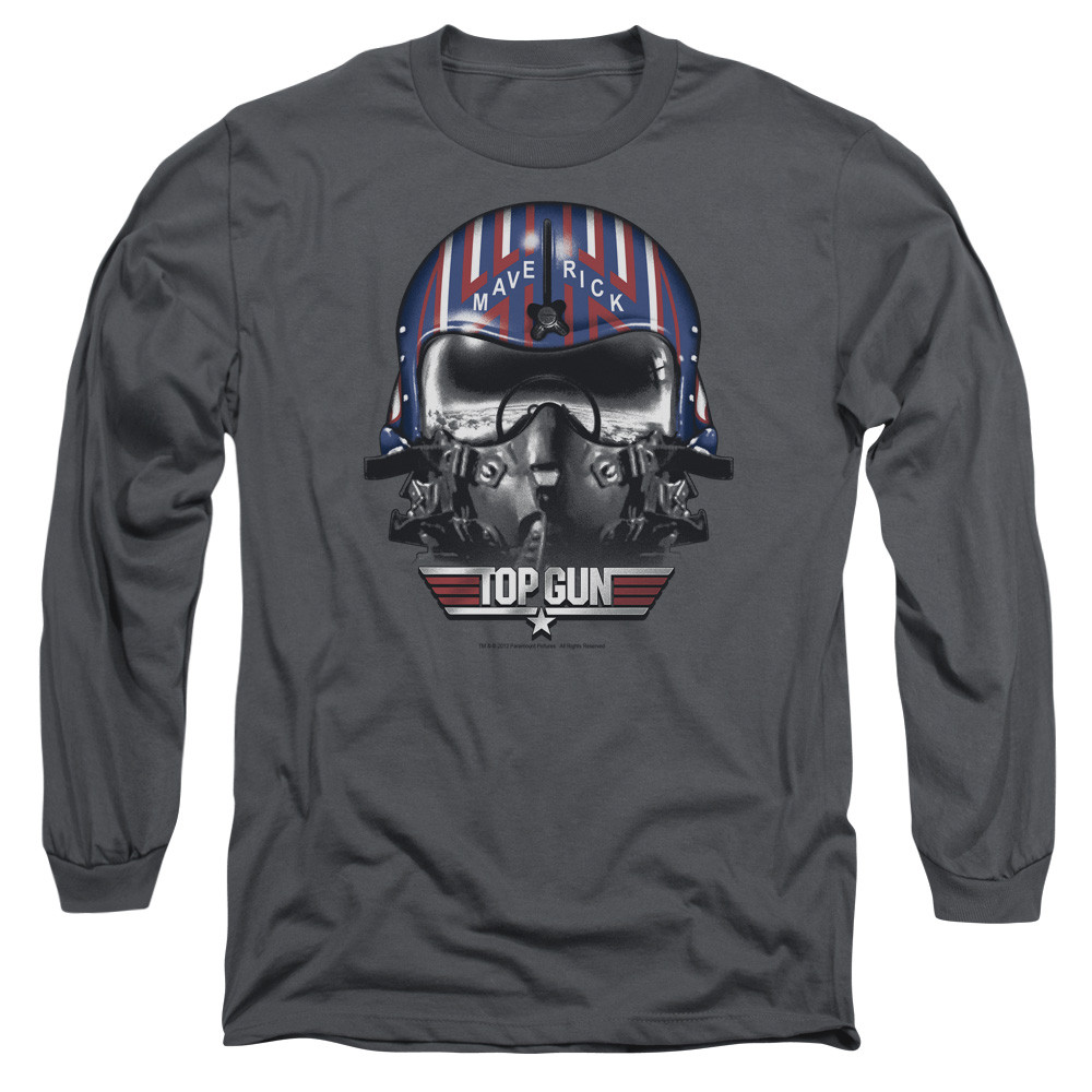 Top Gun Maverick Helmet Long Sleeve Adult 18/1 T-Shirt Charcoal