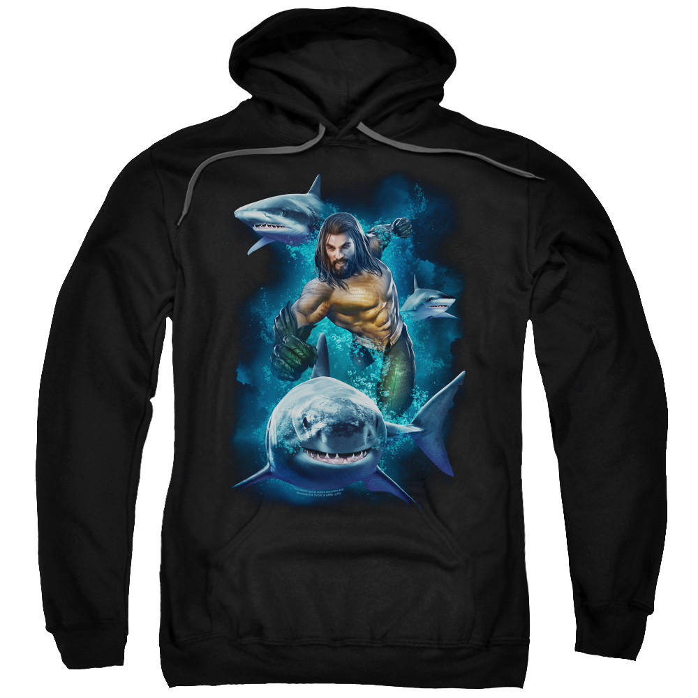 Aquaman Movie Swimming With Sharks Adult Pullover Hoodie
