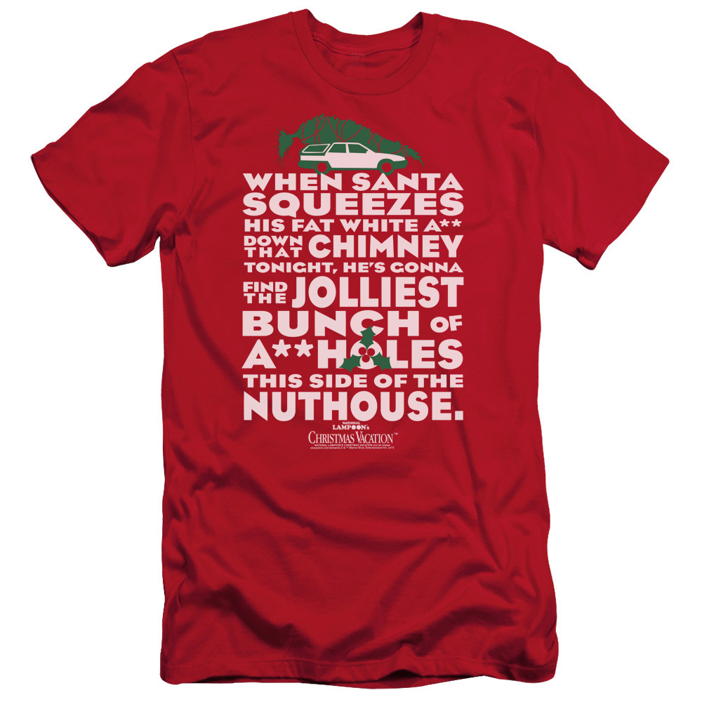 Christmas Vacation Jolliest Bunch Adult 30/1 T-Shirt Red